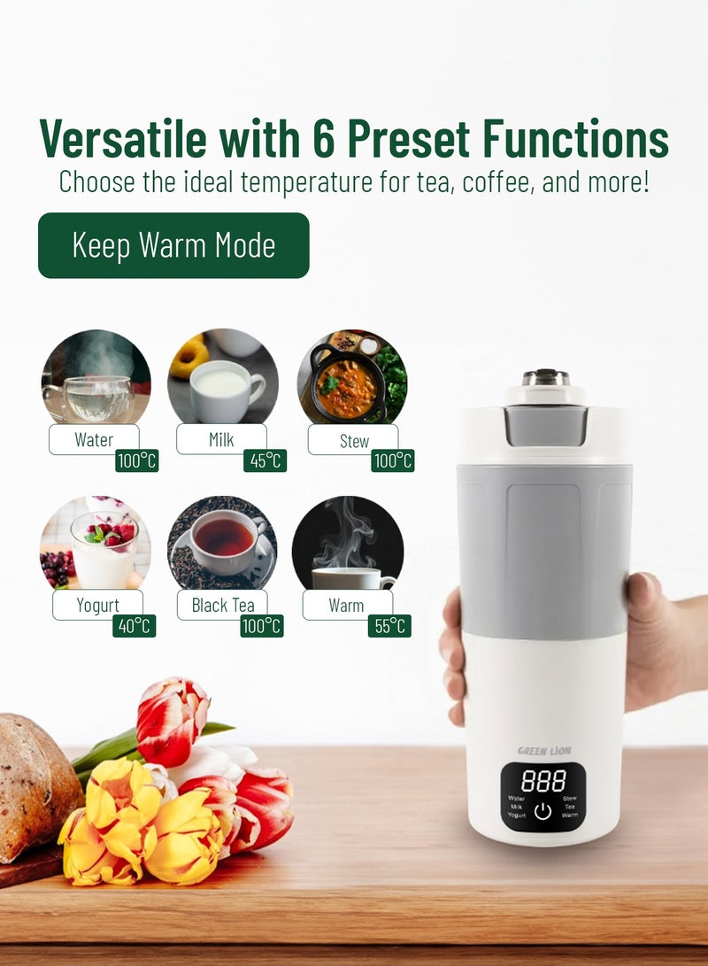 جرين ليون غلاية كهربائية محمولة سعة 600 مل / حماية من الغليان الجاف / زجاجة كهربائية / فوهة مانعة للتنقيط / شاشة عرض درجة الحرارة / 6 إعدادات مسبقة - أبيض - Image 5