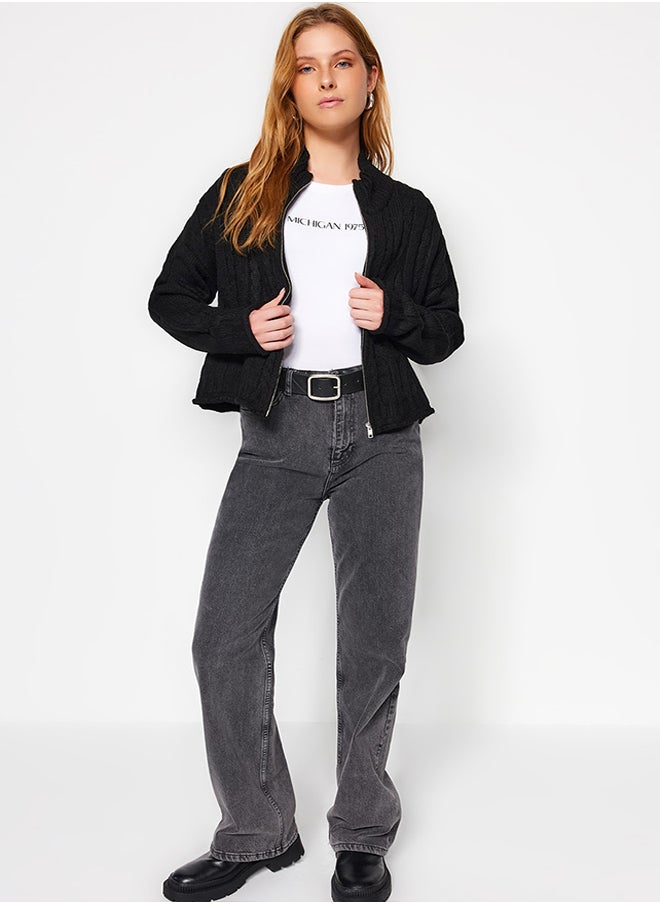 Black Soft-textured Sweater Cardigan with Zipper and Braids TWOAW24HI00202. - pzsku/ZD46DCBBFCE23FDBF2A72Z/45/_/1730940035/301c2486-3256-4fc0-8c4f-100cddd4d79d