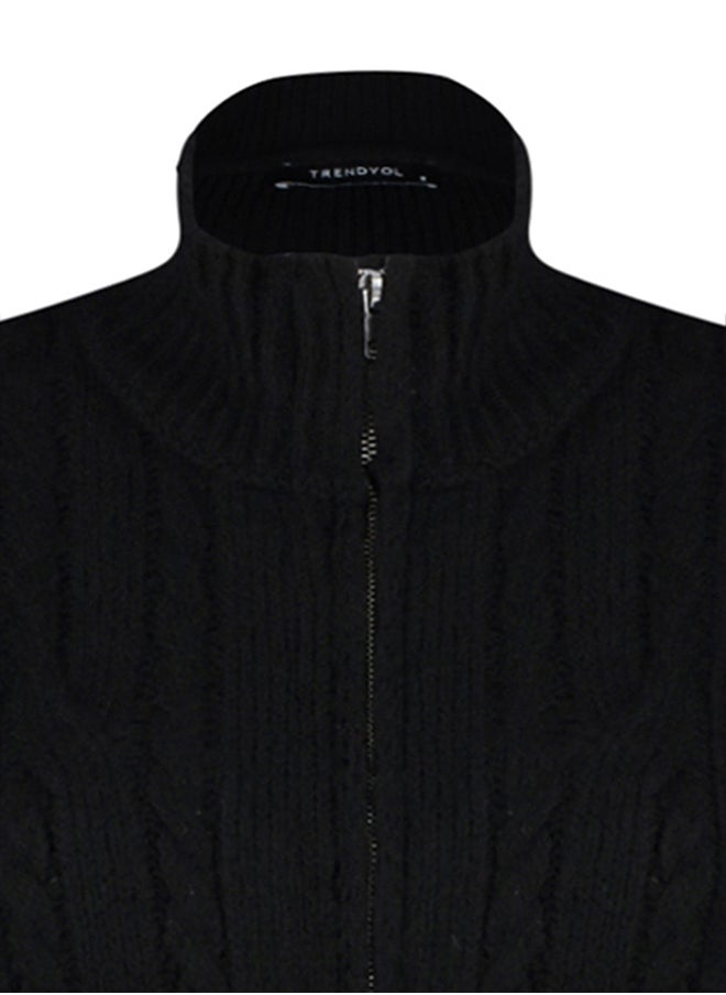 Black Soft-textured Sweater Cardigan with Zipper and Braids TWOAW24HI00202. - pzsku/ZD46DCBBFCE23FDBF2A72Z/45/_/1730940036/7251f1e2-6cb0-48e5-90c0-47f6b99d6343