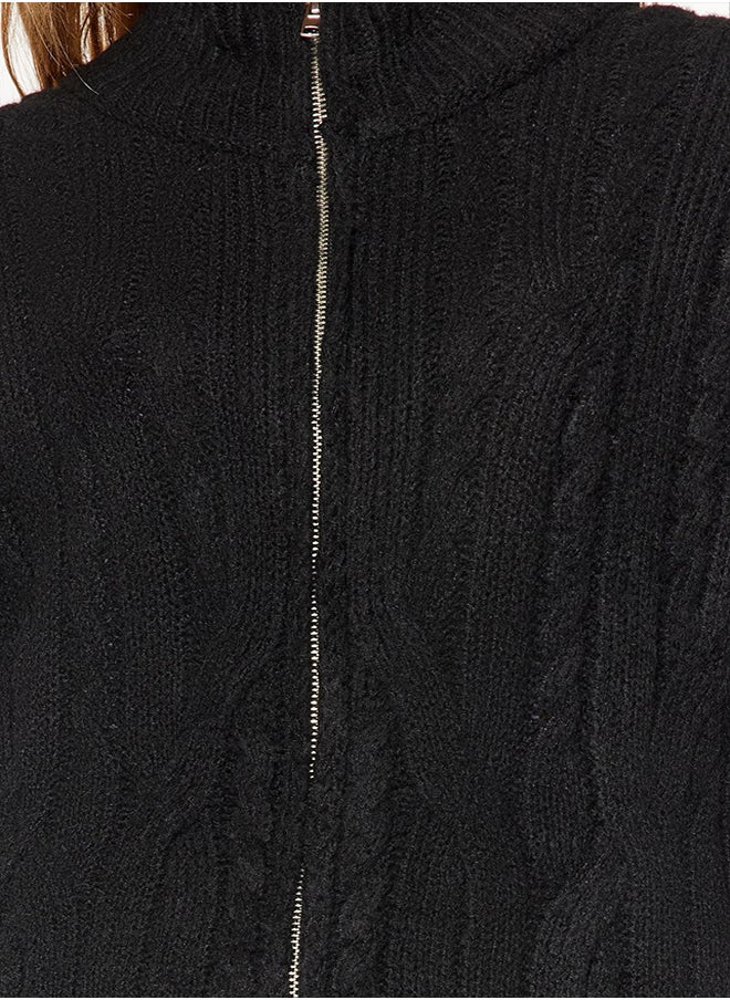 Black Soft-textured Sweater Cardigan with Zipper and Braids TWOAW24HI00202. - pzsku/ZD46DCBBFCE23FDBF2A72Z/45/_/1730940037/14d0a516-2b5d-4806-b214-d4eda248add4