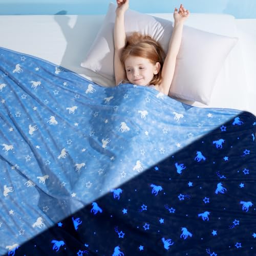 Elegear Cooling Blanket for Kids, Glow in The Dark Blanket, 59"" x 79"", Blue - Image 1