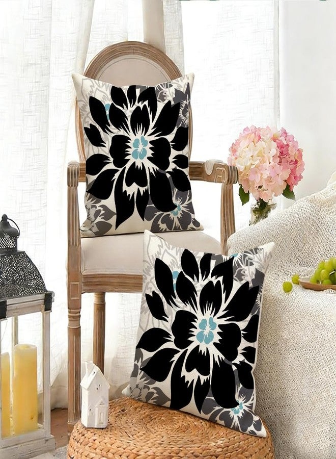RABUSOFA Black Gray Floral Pillow Covers 18x18 Inch Set of 2 Outdoor Waterproof Decorative Throw Pillows for Home Decor Sofa Patio Funiture Flower Polyester - Image 4