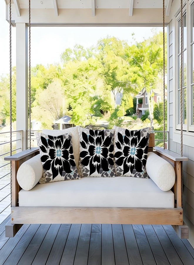 RABUSOFA Black Gray Floral Pillow Covers 18x18 Inch Set of 2 Outdoor Waterproof Decorative Throw Pillows for Home Decor Sofa Patio Funiture Flower Polyester - Image 3