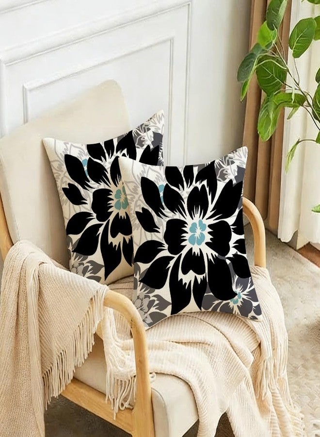 RABUSOFA Black Gray Floral Pillow Covers 18x18 Inch Set of 2 Outdoor Waterproof Decorative Throw Pillows for Home Decor Sofa Patio Funiture Flower Polyester - Image 5