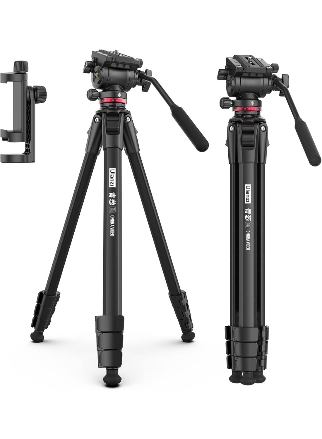 ULANZI MT-56 Ombra Video Travel Tripod, 63" Professional Camera Tripod with Fluid Pan-tilt Head, Aluminum DSLR Tripod Max Load 13.2 LB for Nikon Canon DSLR Camcorder, Phone Holder Included