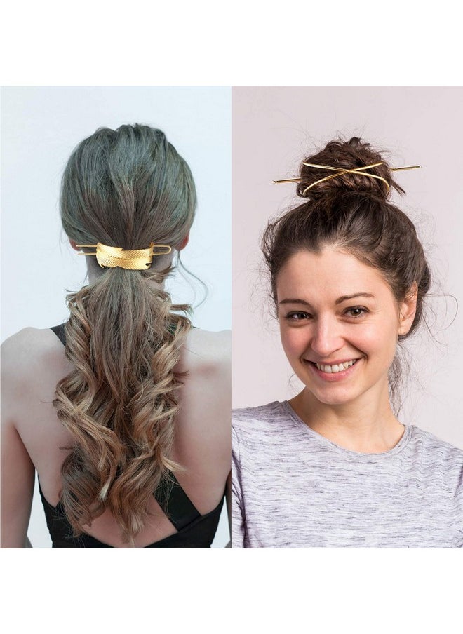 WILLBOND 3 Pieces Gold Hair Accessory Set: Feather X-Shaped Bun Clip, Stick and Round Top  - Image 5