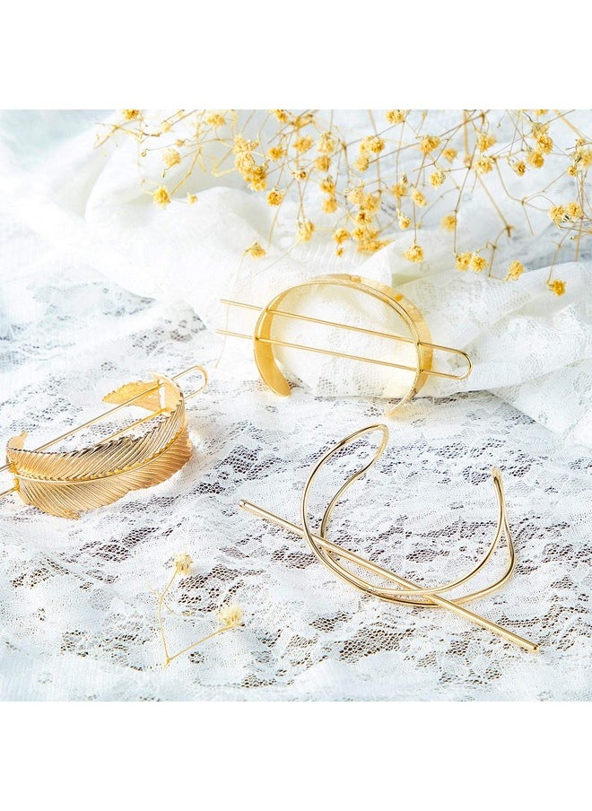 WILLBOND 3 Pieces Gold Hair Accessory Set: Feather X-Shaped Bun Clip, Stick and Round Top  - Image 4