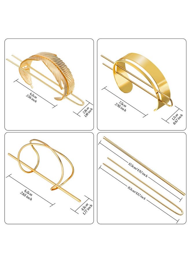 WILLBOND 3 Pieces Gold Hair Accessory Set: Feather X-Shaped Bun Clip, Stick and Round Top  - Image 2