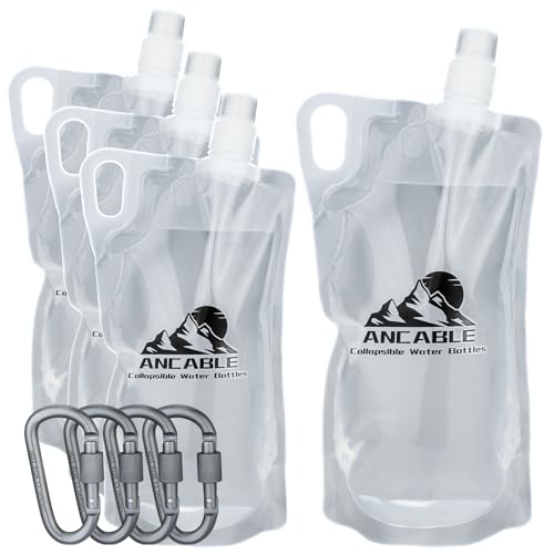 Ancable 1L Hiking Collapsible Water Bottles, 4-Pack 33OZ BPA-Free Foldable Backpacking Water Bottle for Travel Camping Hiking - Image 1