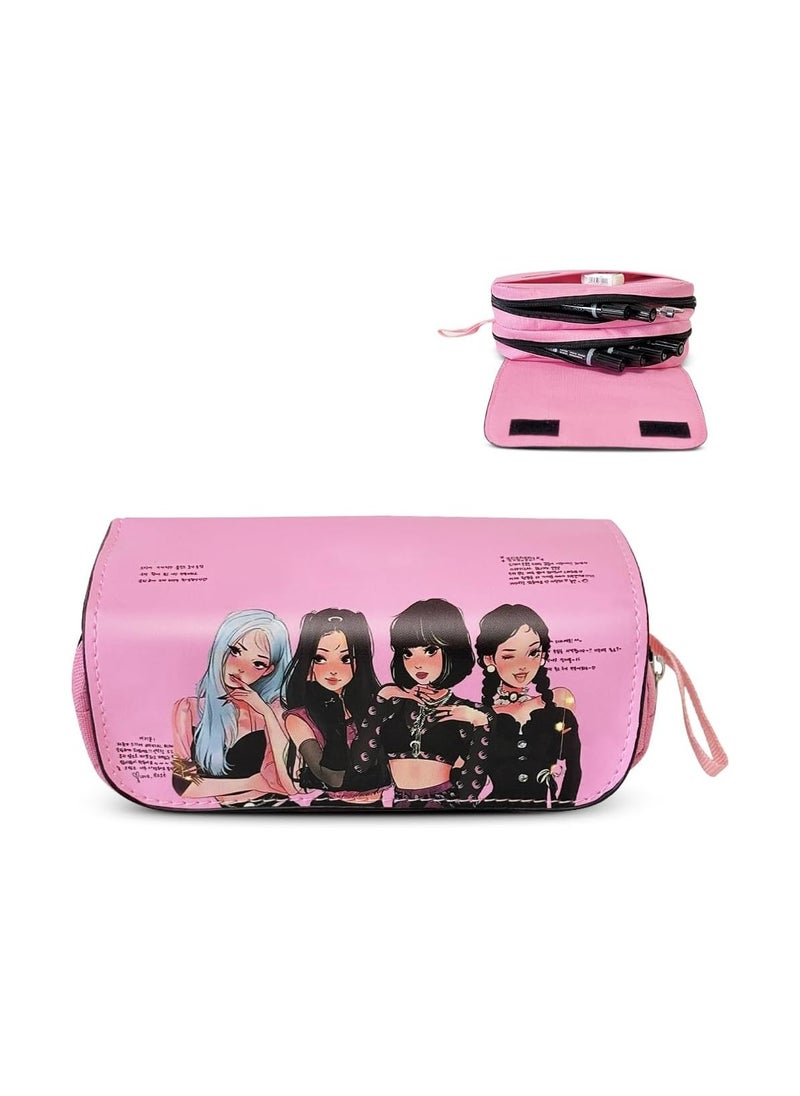 General Kpop blackpink merchandise markers organiser large storage pouch black and pink office supplies  - Image 1