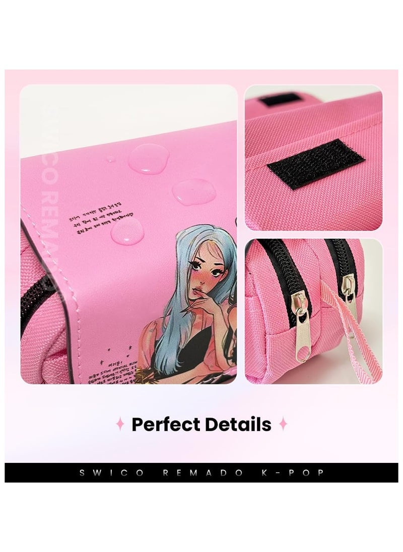General Kpop blackpink merchandise markers organiser large storage pouch black and pink office supplies  - Image 4