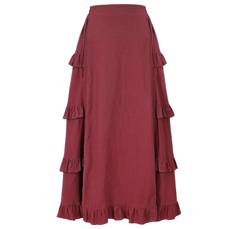 yiranyijiu Women's Medieval Renaissance Gothic Skirt High Low Victorian Ruffled Skirt (X-Large, 2022061RD) - Image 3