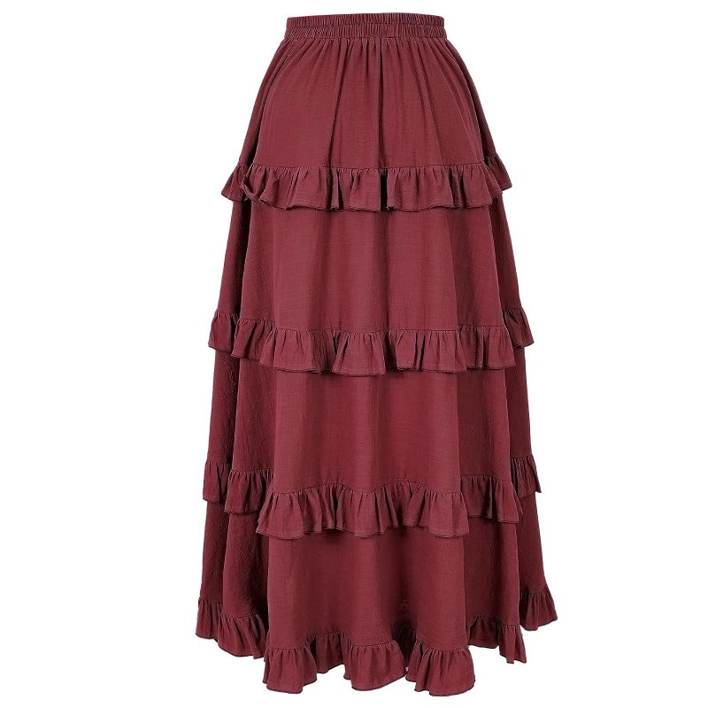 yiranyijiu Women's Medieval Renaissance Gothic Skirt High Low Victorian Ruffled Skirt (X-Large, 2022061RD) - Image 4
