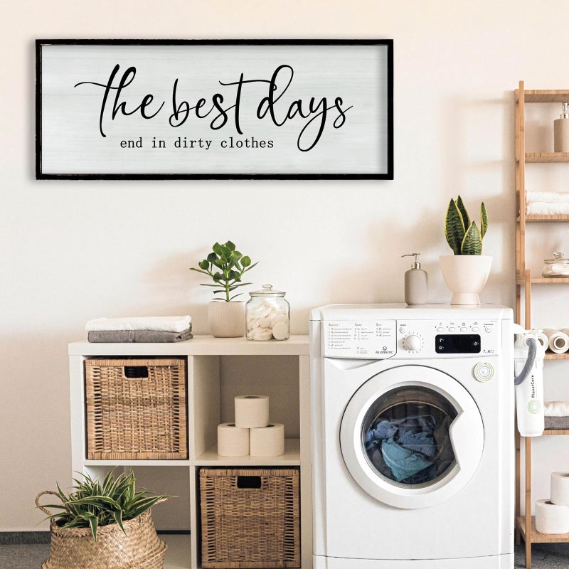 RLWangChao Laundry Room Wall Decor 32Ã—12 Inch Inspirational Quote for Farmhouse Bathroom Shower Room above the Sign Rustic Bathtub Plaque Funny Horizontal Large Art (Black) - Image 5
