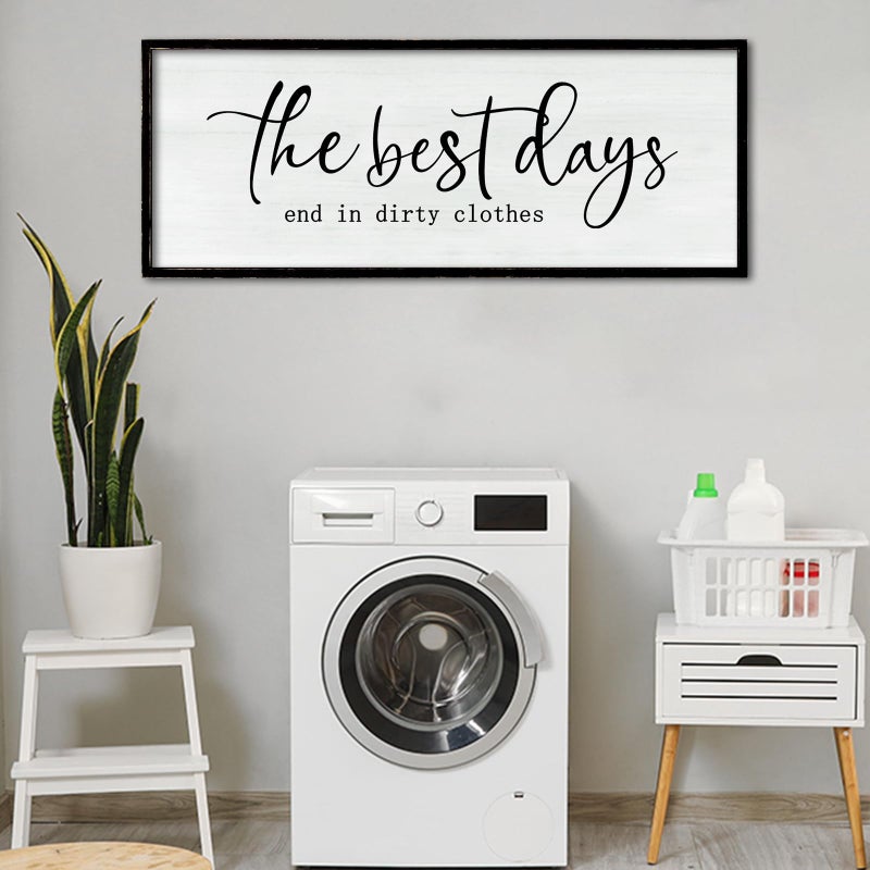 RLWangChao Laundry Room Wall Decor 32Ã—12 Inch Inspirational Quote for Farmhouse Bathroom Shower Room above the Sign Rustic Bathtub Plaque Funny Horizontal Large Art (Black) - Image 1