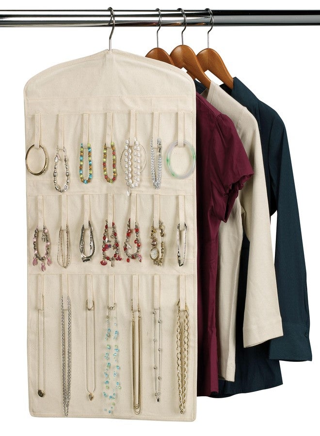 Household Essentials Bracelet and Necklace Hanging Jewelry Organizer, Natural Canvas,White,32"L x 18"W - Image 4