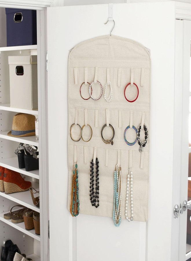Household Essentials Bracelet and Necklace Hanging Jewelry Organizer, Natural Canvas,White,32"L x 18"W - Image 2