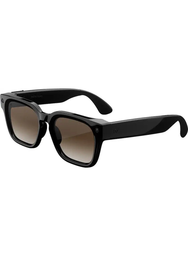 Meta 155 mAh Meta Fury Classic Black | AI glasses for women, men – Meta AI, 12MP camera, live translate – 3K HD resolution – 8+ hour battery – Brown Gradient lenses - Frame size & fit: Standard & Adjustable bridge Classic Black - Image 1