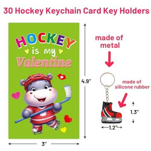 ceiba tree Valentines Day Hockey Keychains Cards Gifts for Kids Class School Classroom 30 Sets Valentines Day Classmates Gifts Exchange Goodie Bag Stuffers Party Favors Key Chains - Image 5