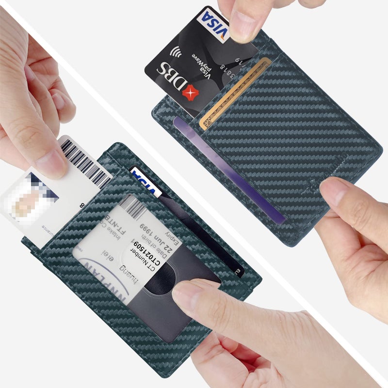 Travelambo Front Pocket Minimalist Leather Slim Wallet RFID Blocking Carbon Fiber Texture(Blue) - Image 4