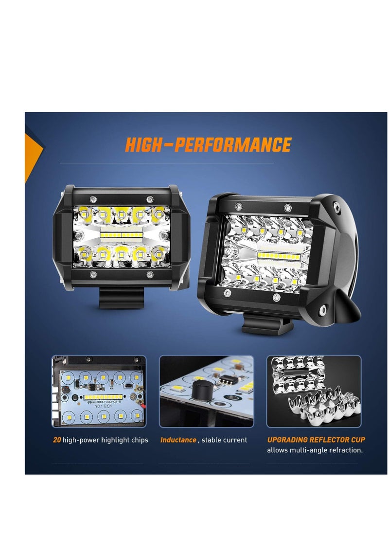 Nilight - Nilight LED Light Bar 2PCS 60W 4 Inch Flood Spot Combo Work Light Pods Triple Row Driving Lamp with 12 ft Wiring Harness kit - 2 Leads,2 Year Warranty - Image 1