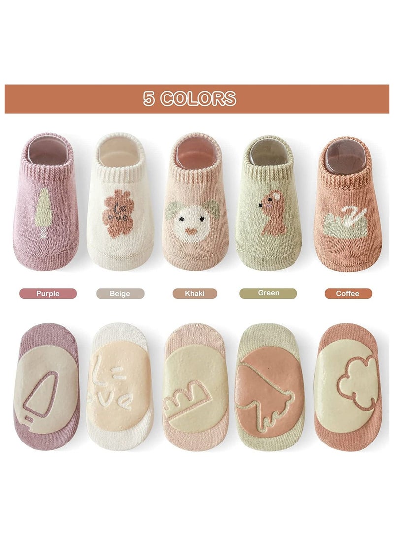 SYOSI Toddler Baby Non Slip Socks, 5 Pairs Anti Slip Cozy Kids Socks With Non Skid Grips for 1-3 years old Toddler Little Kids (M) - Image 3