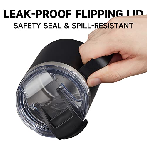 ALOUFEA 12oz Stainless Steel Insulated Coffee Mug with Handle, Double Wall Vacuum Tumbler Cup with Fliping Lid, Red, 4 Pack - Image 4