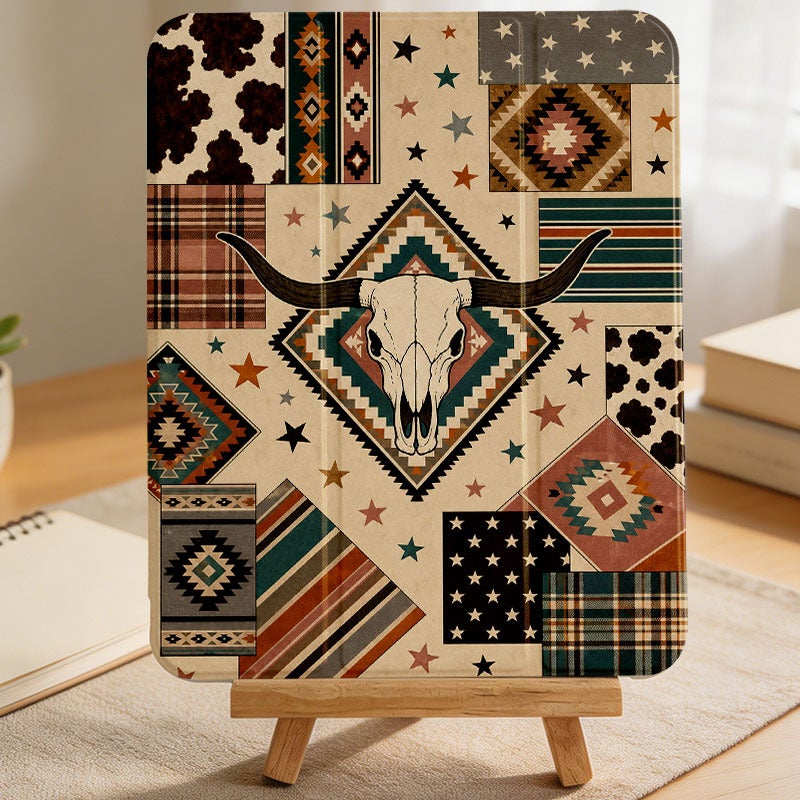 Tablet Case for iPad, Western Longhorn Patchwork, iPad Case for Mini Air Pro 4 5 6 7 8 9 10 11 12, for 7.9 8.3 9.7 10.2 10.5 10.9 11 12.9 13 inch Clear Protective Anti-Drop Cover with Stand - Image 4