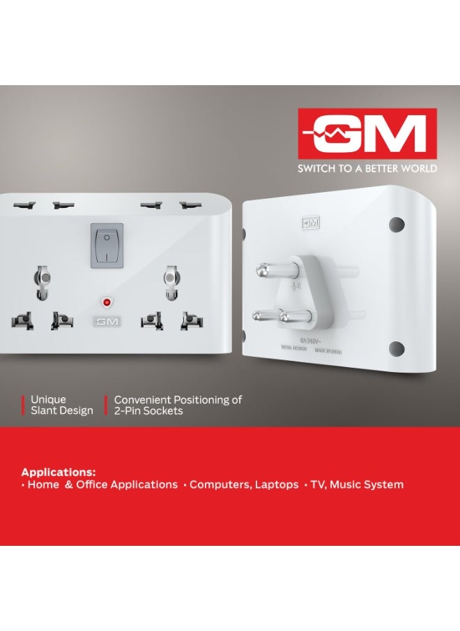 GM 3019 3 Pin Universal Multi Plug Travel Adaptor with 6 AMP for Home Applications, Computers, Laptops | Inbuilt Surge Protector & Power Indicator | 4 Charging Point  - Image 4