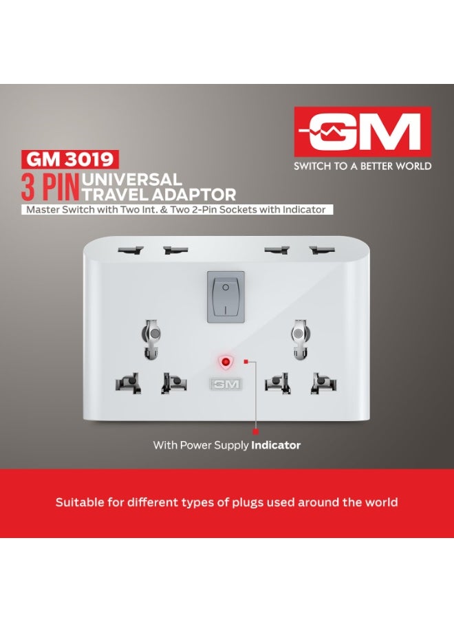 GM 3019 3 Pin Universal Multi Plug Travel Adaptor with 6 AMP for Home Applications, Computers, Laptops | Inbuilt Surge Protector & Power Indicator | 4 Charging Point  - Image 2