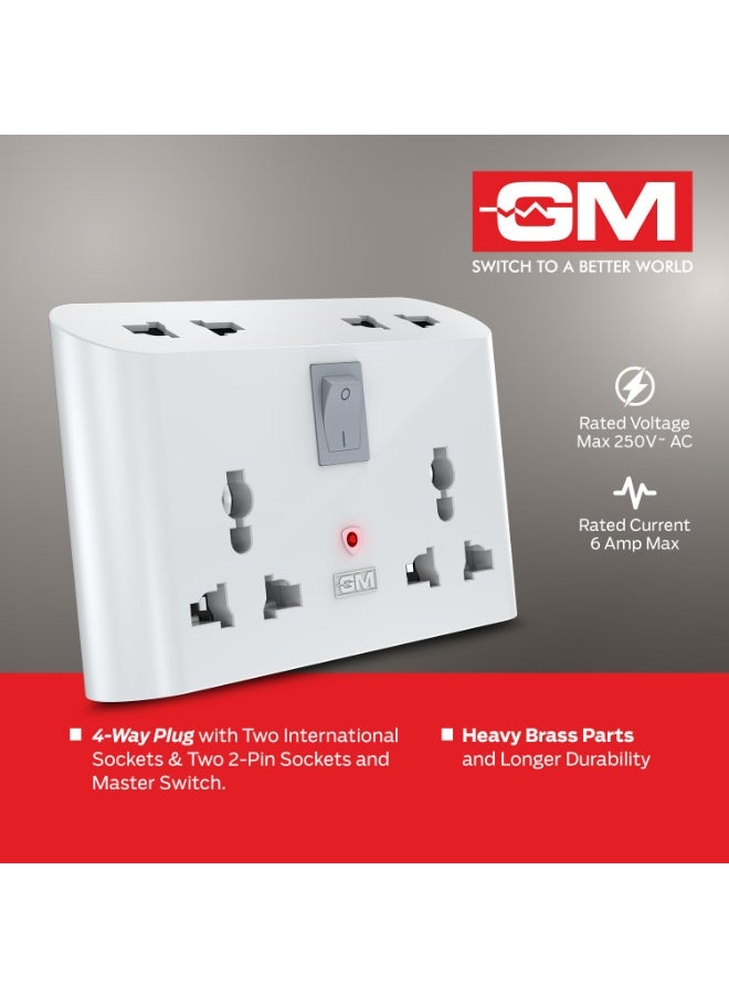 GM 3019 3 Pin Universal Multi Plug Travel Adaptor with 6 AMP for Home Applications, Computers, Laptops | Inbuilt Surge Protector & Power Indicator | 4 Charging Point  - Image 3