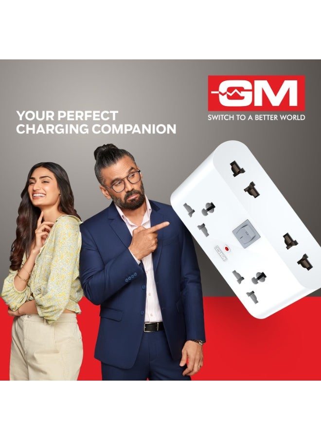 GM 3019 3 Pin Universal Multi Plug Travel Adaptor with 6 AMP for Home Applications, Computers, Laptops | Inbuilt Surge Protector & Power Indicator | 4 Charging Point  - Image 5