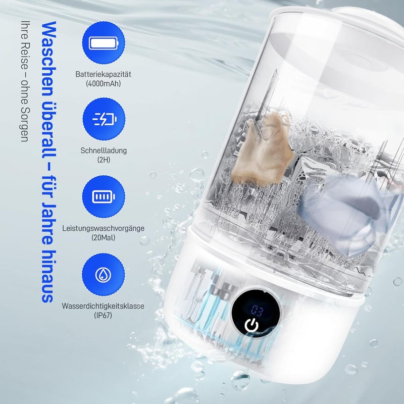 SUNHAIXIA غسالة ملابس داخلية، غسالة صغيرة محمولة، غسالات صغيرة محسنة، غسالة لاسلكية قابلة لإعادة الشحن، كوب لغسل الملابس الداخلية والجوارب (بيضاء). - Image 5