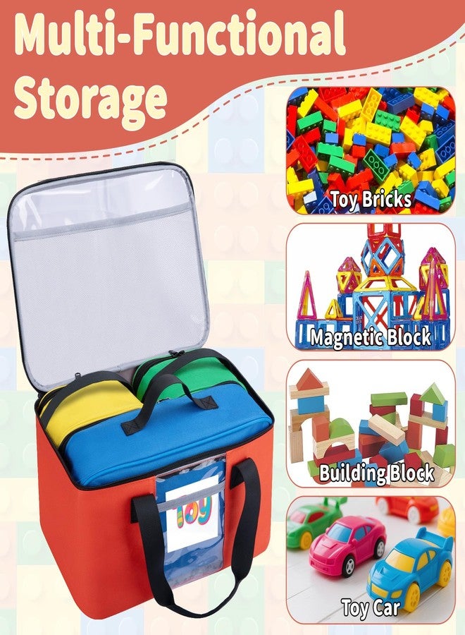 Wigojoy 4 PCS Magnetic Tiles Storage Bag, Toy Storage Bags With Visual Top Flap, Label Pocket and Mesh Pockets Fit for LEGO, Building Blocks, Magnetic Tiles, Toy Cars - Image 4