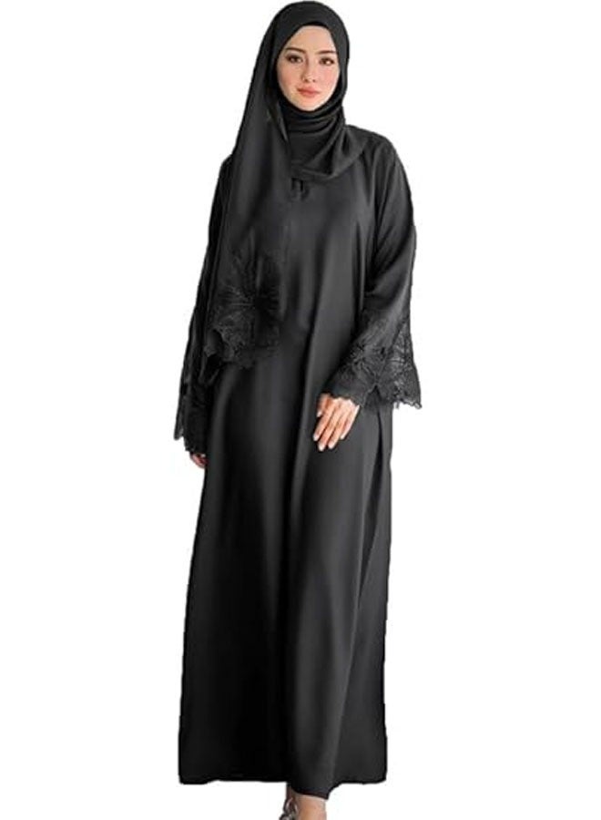 Eid robes muslim Abaya dress and bandana 2 piece set Dubai embroidery dress Morocco kaftan kaftan ladies dress - Image 1