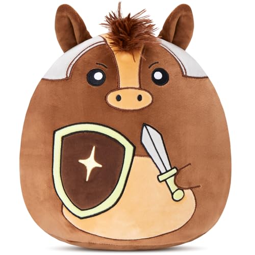Glow Guards 13 Inch Horse Plush Pillow Cute Knight Horse Stuffed Animal Holding Shield Sword Soft Plush Toy Birthday Gift for Boys Girls Kids - Image 1