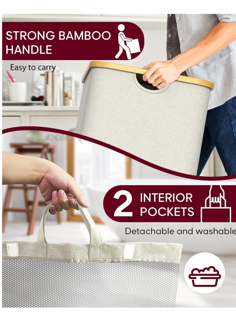 Raxoom 150L Large Laundry Basket, 2-Compartment with Lid - Laundry Baskets for Dirty Clothes, Foldable and Space Saving, for Bedroom/Bathroom/Laundry Room (Black) - Image 5