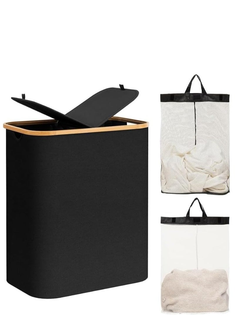 Raxoom 150L Large Laundry Basket, 2-Compartment with Lid - Laundry Baskets for Dirty Clothes, Foldable and Space Saving, for Bedroom/Bathroom/Laundry Room (Black) - Image 1