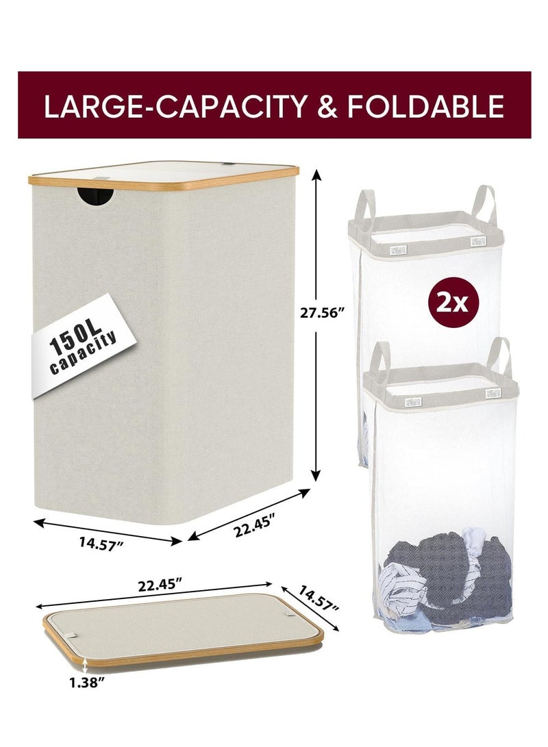 Raxoom 150L Large Laundry Basket, 2-Compartment with Lid - Laundry Baskets for Dirty Clothes, Foldable and Space Saving, for Bedroom/Bathroom/Laundry Room (Black) - Image 2