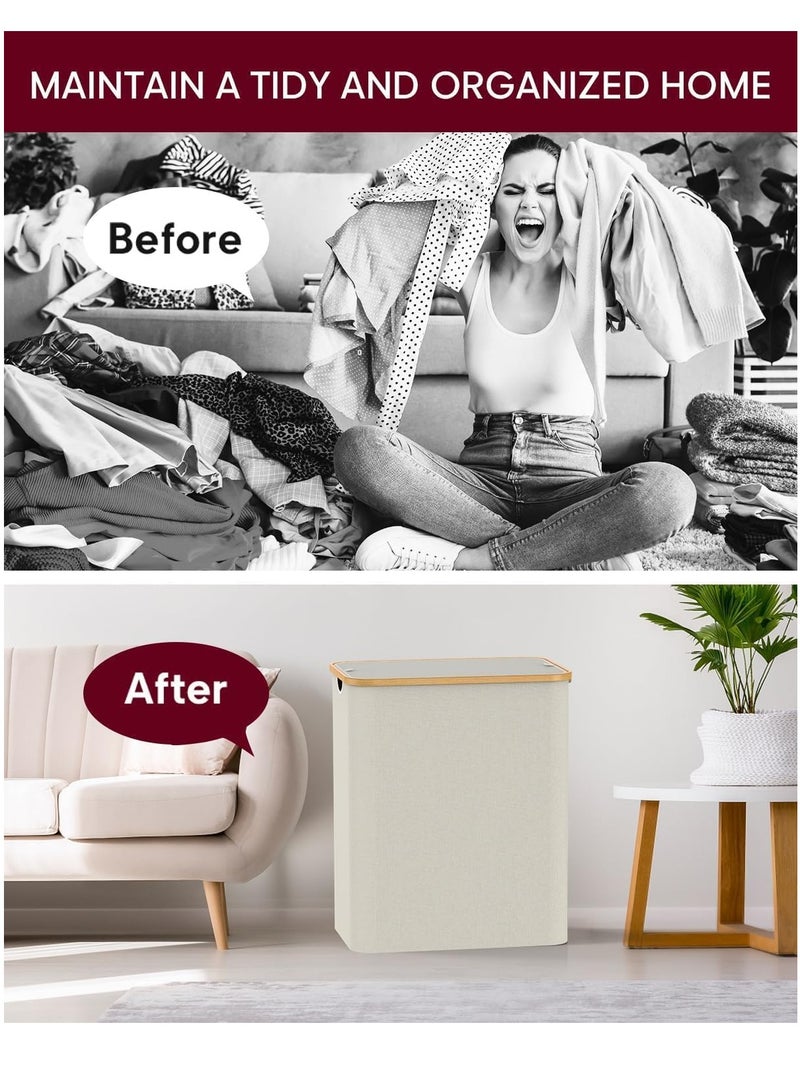 Raxoom 150L Large Laundry Basket, 2-Compartment with Lid - Laundry Baskets for Dirty Clothes, Foldable and Space Saving, for Bedroom/Bathroom/Laundry Room (Black) - Image 3