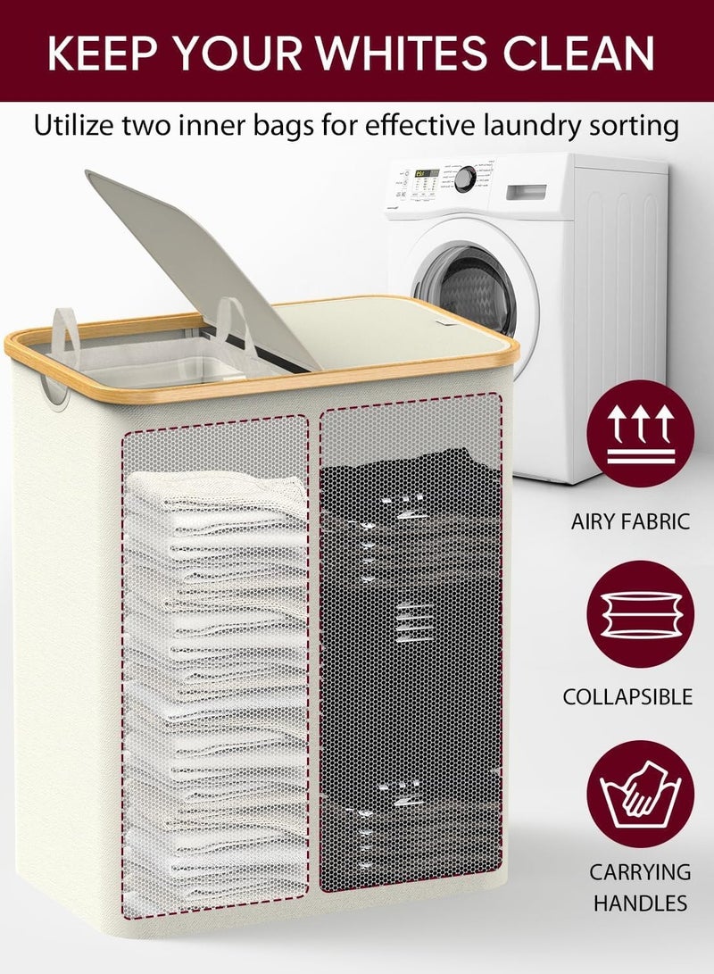 Raxoom 150L Large Laundry Basket, 2-Compartment with Lid - Laundry Baskets for Dirty Clothes, Foldable and Space Saving, for Bedroom/Bathroom/Laundry Room (Black) - Image 4