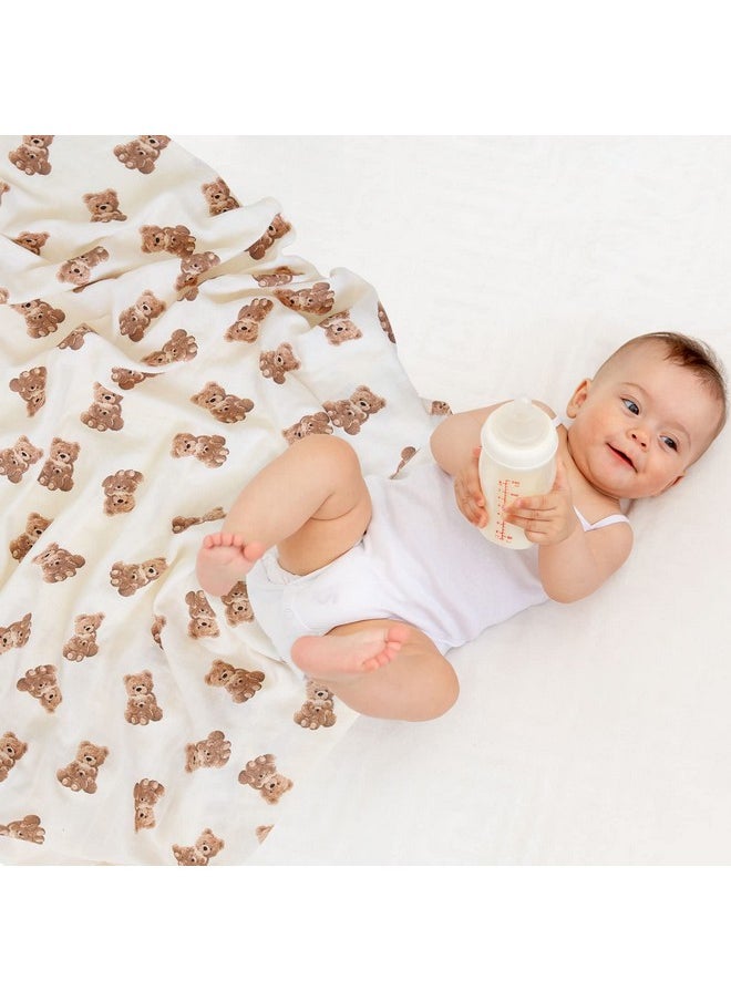 LifeTree Muslin Swaddle Blankets Neutral, Baby Swaddling Wrap Nursery Blanket For Boys & Girls Unisex, Soft 70% Viscose From Bamboo And 30% Cotton, Large 47 X 47 Inches, Bear & Checkered Coffee  - Image 4