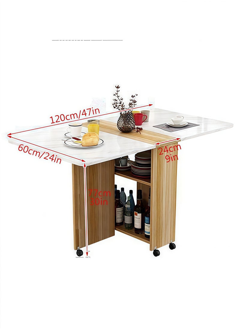 Generic - Folding Dining Table Drop Leaf Table with 6 Wheels, Kitchen Table with 2-Layer Storage Shelves, Multifunctional Extension Space Saving Dinner Table for Bedroom Dining Room Home - Image 1