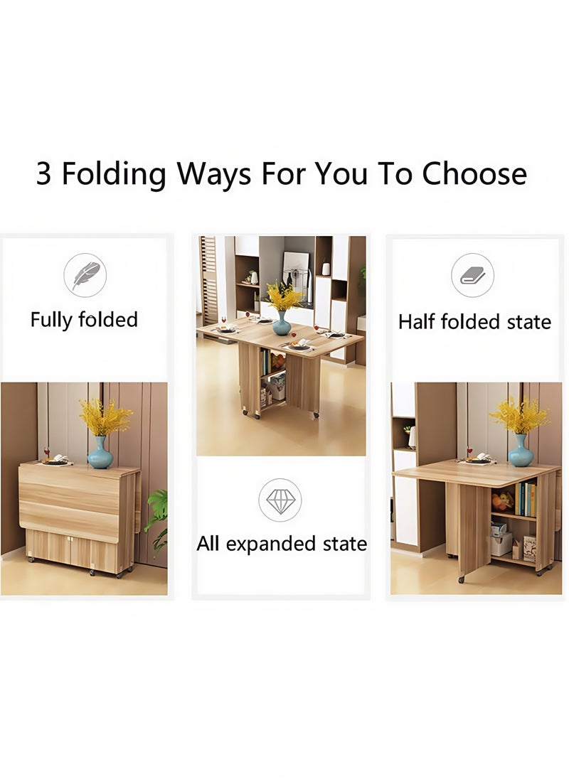 Generic - Folding Dining Table Drop Leaf Table with 6 Wheels, Kitchen Table with 2-Layer Storage Shelves, Multifunctional Extension Space Saving Dinner Table for Bedroom Dining Room Home - Image 1