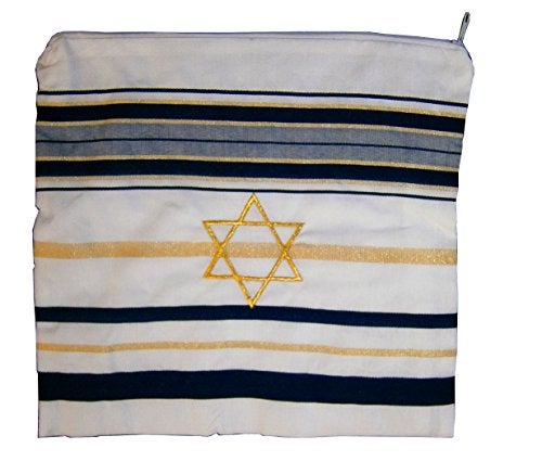 Holy Land Market Men's Jewish Tallit Bag - Acrylic Prayer Shawl Holder, Star of David, 11 x 11 in, Dark Blue with Golden Line - Image 2