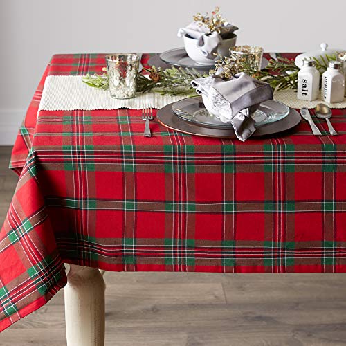 DII Farmhouse Christmas Plaid Dining Table & Kitchen Décor, Holiday Tablecloth, 70" Round, Red & Green - Image 5