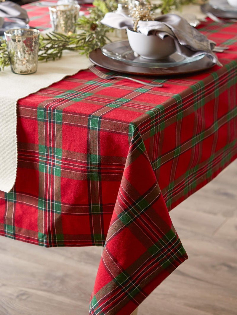 DII Farmhouse Christmas Plaid Dining Table & Kitchen Décor, Holiday Tablecloth, 70" Round, Red & Green - Image 4