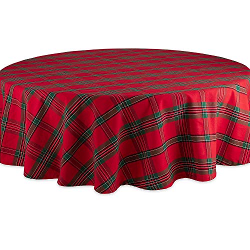 DII Farmhouse Christmas Plaid Dining Table & Kitchen Décor, Holiday Tablecloth, 70" Round, Red & Green - Image 1