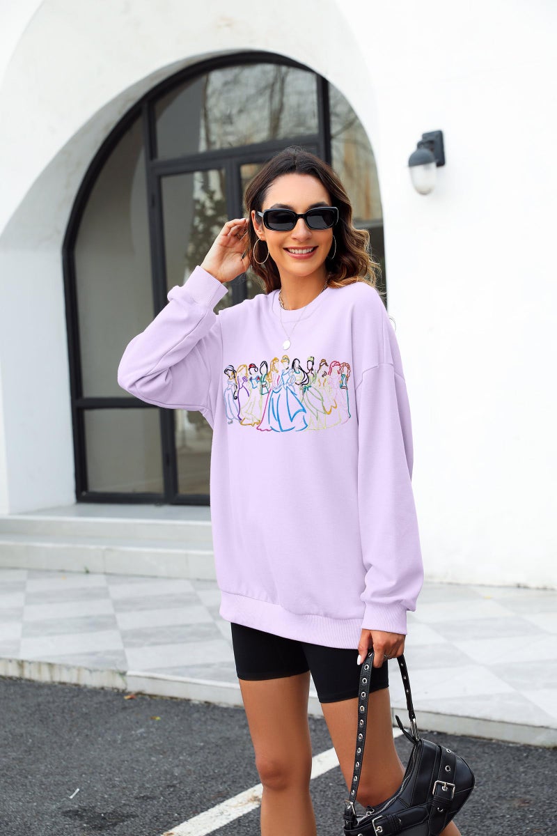 BANGELY Magical Sweatshirt Women Cute Embroidered Magic Princess Sweater Family Vacation Shirt Casual Long Sleeve Top Purple - Image 4