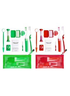 KASTWAVE Portable Orthodontic Oral Care Kit for Braces -2 Orthodontic Care Set - Dental Braces Kit, Interdental Brush Dental Wax Dental Floss Toothbrush Cleaning Kit (Green & Red)  - Image 1